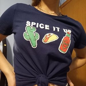 Basic navy blue tee with cute textured designs